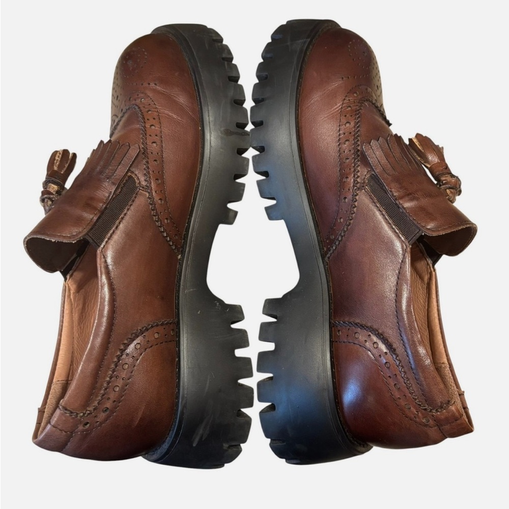 BeauToday Platform Brogue Tassel Loafers Brown Leather Lug Sole Women 8 - Picture 6 of 8